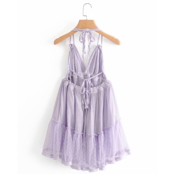 SOLD OUT Lavender Swiss Dot Halter Mini Dress - Picture 13 of 15